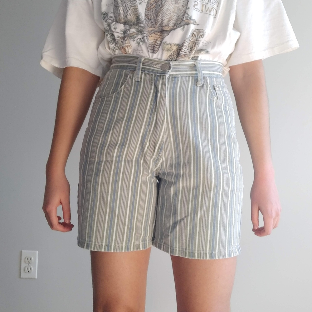 Vintage Striped High Waist Denim Shorts